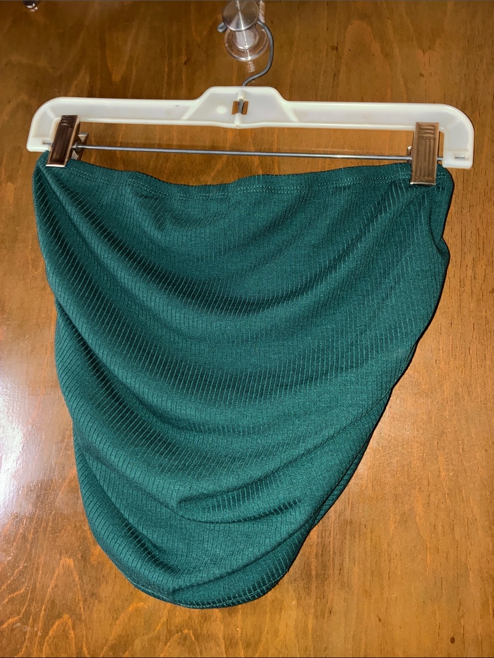 Timing Dark Emerald Green Asymmetrical Knit Draped crop top